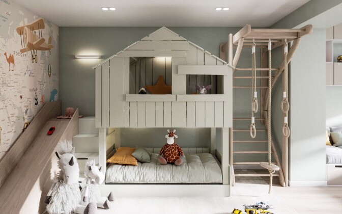 Кровать-дом в детской комнате